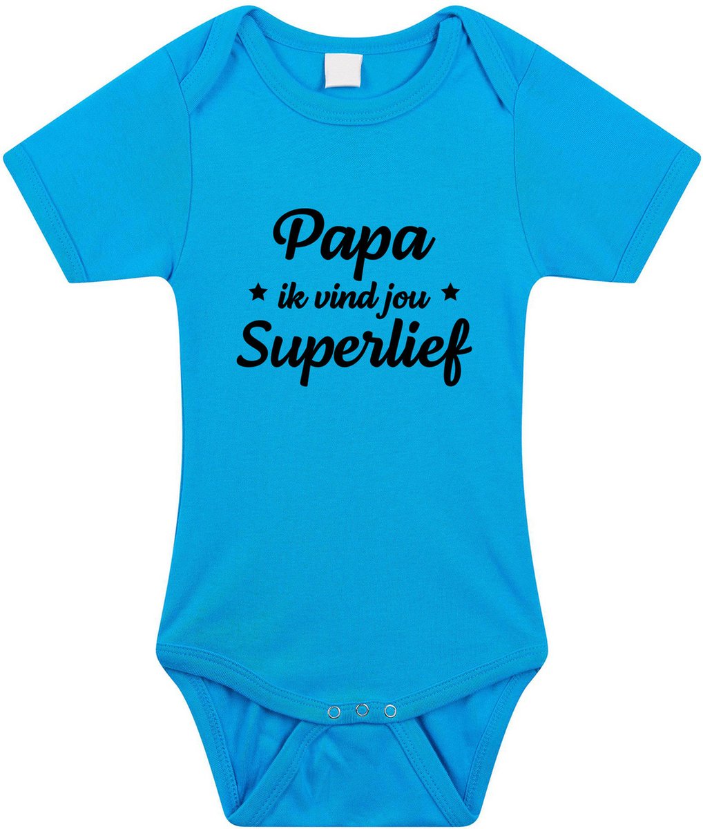Papa superlief tekst baby rompertje blauw jongens - Kraamcadeau/ Vaderdag cadeau - Babykleding 80
