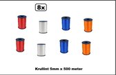 8x Krullint Holland/Nederland 5mmx500m - Rood wit blauw oranje krul lint kerst sinterklaas decoratie kado EK WK sport