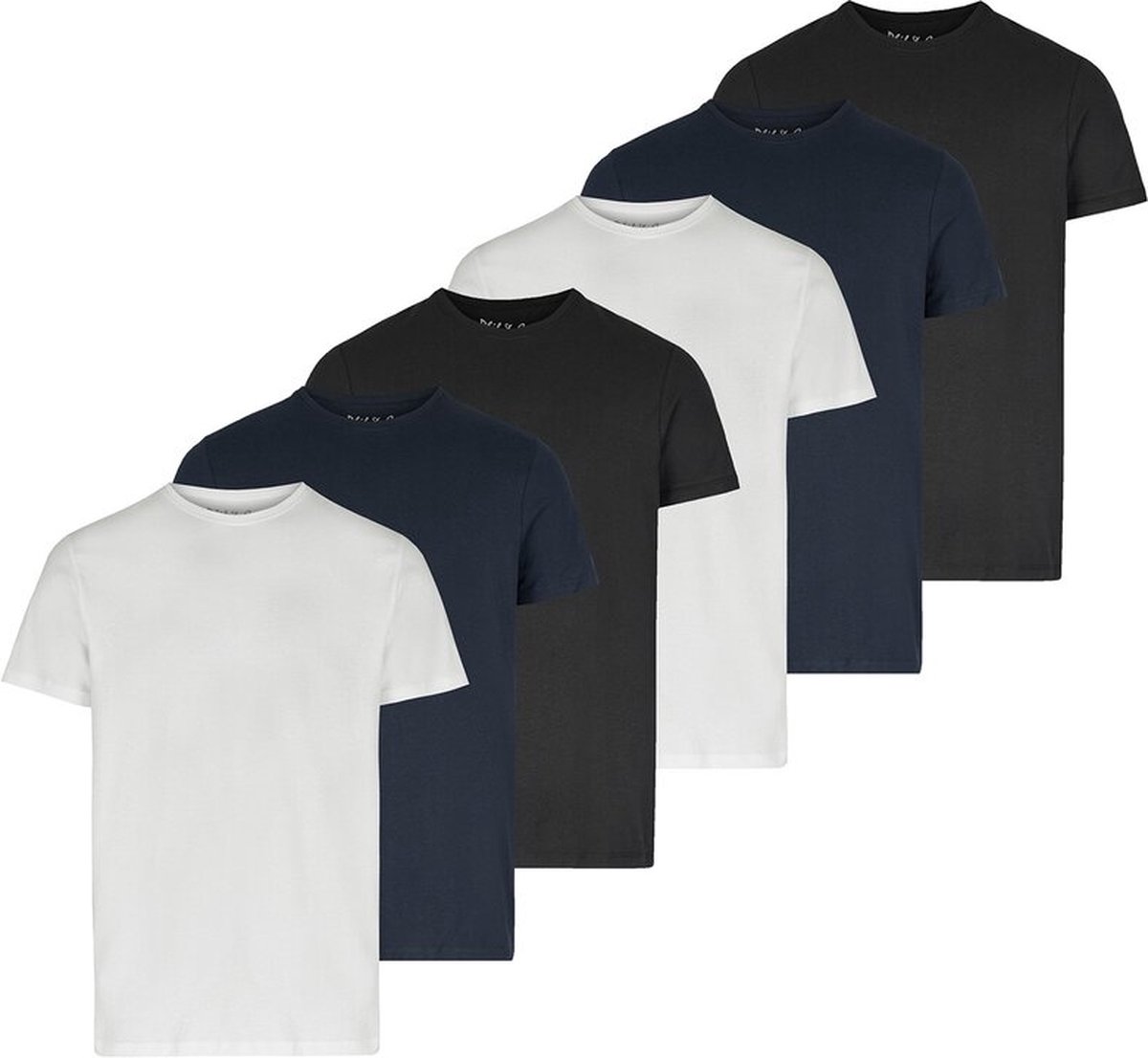 Phil & Co Ondershirt Heren T-shirt Ronde Hals Regular Fit 6-Pack Zwart Blauw Wit - Maat XXL