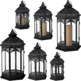 Relaxdays 6-delige lantaarn set - windlicht - decoratief - lantaarns - 3 groottes zwart