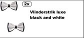 2x Vlinderstrik luxe black and white - Gala hollywood festival thema feest vlinder strik luxe zwart en wit party
