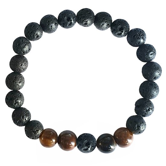 Fako Bijoux® - Buddha Armband - Tijgeroog Kwartet - Lavasteen