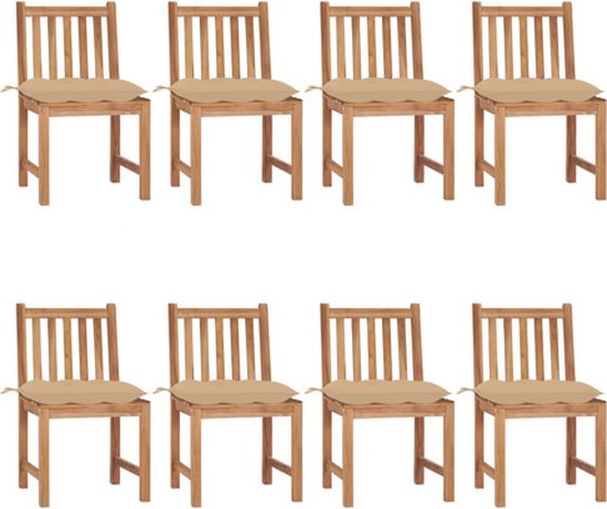 vidaXL - Tuinstoelen - 8 - st - met - kussens - massief - teakhout