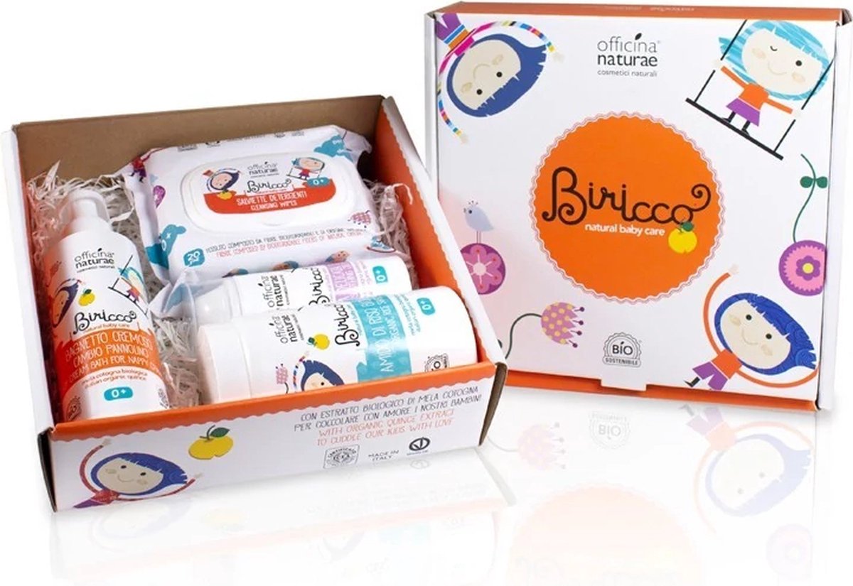 Goedkoopste Gift Box Biricco Baby First Cuddles 0 Biologisch - Officina Naturae - Baby crème, Badcrème, Baby Poeder, babydoekjes - voor de natuurlijke verzorging van je pasgeboren baby