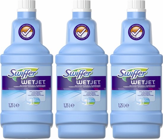Swiffer reinigingsmiddel WetJet | Navulling | 3 Stuks | Voordeel verpakking | 3x 1,25 liter | Reinigsmiddel | Swiffer | Alles in 1 dweilsysteem | Navulverpakking