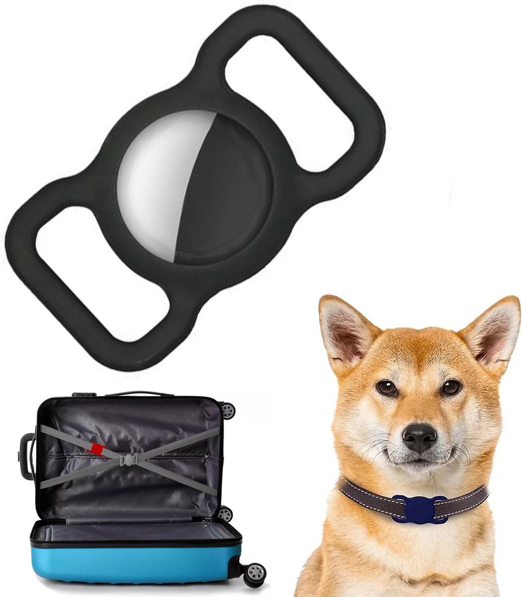 Bol.com AirTag Sleutelhanger Zwart Hoesje Honden / Katten Halsband AirTag hoesje voor Huisdieren Siliconen aanbieding