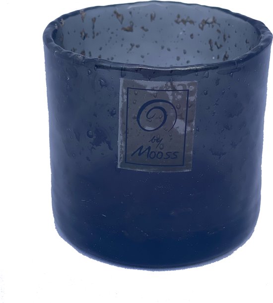 Windlicht zwart - waxinelichthouder - dia 7 cm - set van 2 - bubbelglas - glas - kaarsenhouder - waxine - waxinehouder