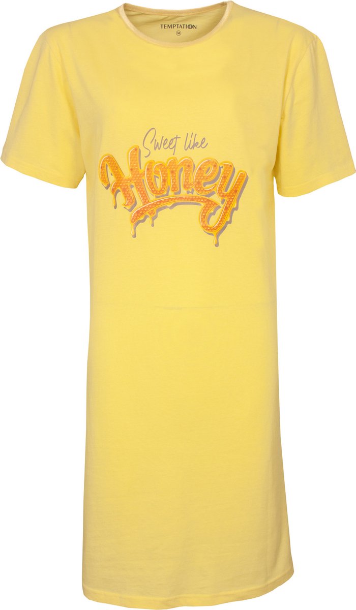 Temptation Dames Bigshirt - Sweet like Honey Print - Geel