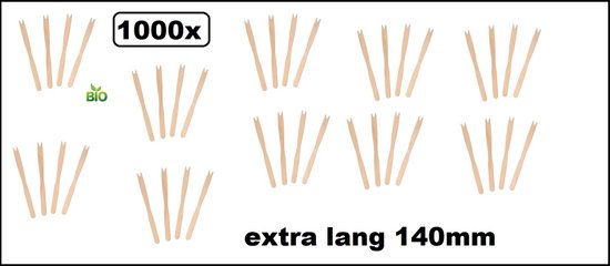 1000 extra lange houten cocktailprikkers 140 mm.