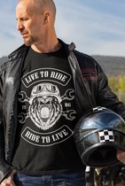 Rick & Rich biker Grizzlybear - T-shirt L - Ride to Live tshirt - Heren biker tshirt - Live to ride tshirt - T-shirt met beer - Mannen biker tshirt