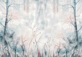 Fotobehangkoning - Takken - Bomen - Bos - Boom - Watercolors Forest Vliesbehang - Behang - 152,5 x 104 cm
