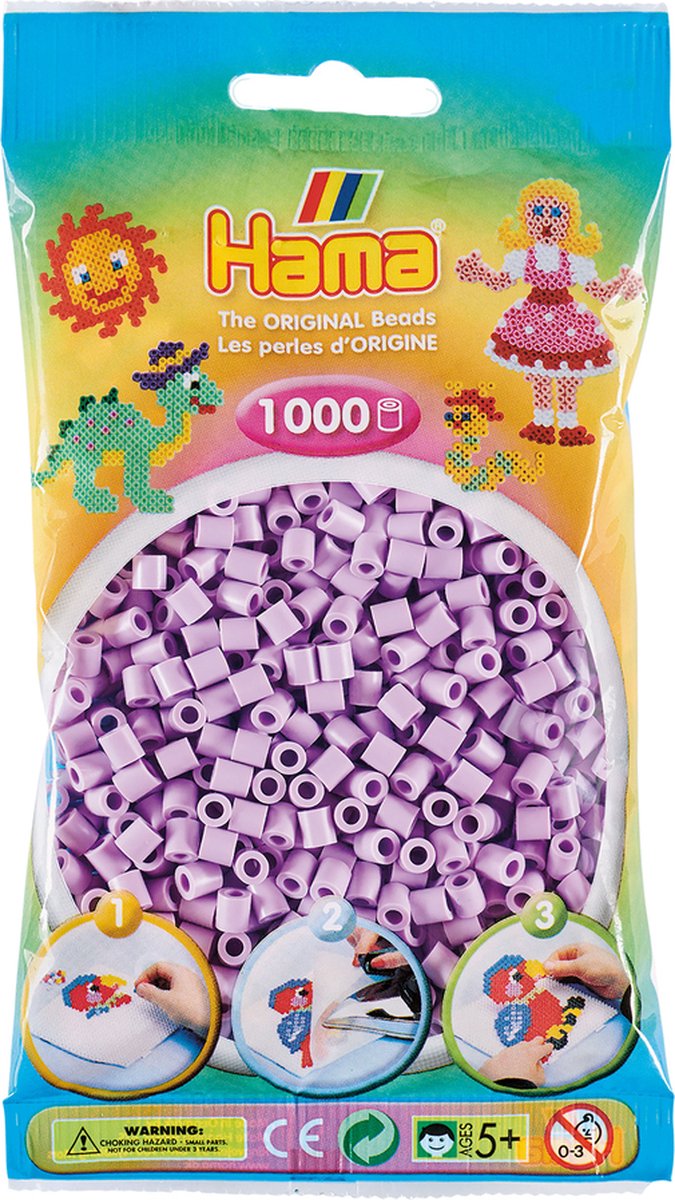 Hama lila pastel / licht paars midi strijkkralen, zakje met 1.000 stuks normale strijkparels voor kinderen (creatief cadeau idee!)