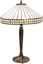 Tiffany Tafellamp Ø 40*58 cm  Wit Beige Glas Tiffany Bureaulamp Tiffany Lampen Glas in Lood