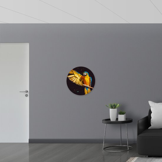 WallClassics - Cercle mural en Dibond - Perroquet Ara aux ailes jaunes dorées - Photo 60x60 cm sur cercle mural en aluminium (avec système d'accrochage)