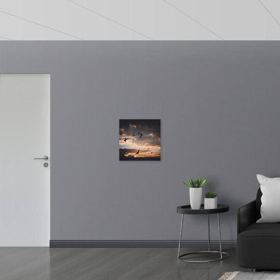 WallClassics - Plaque de Mousse PVC - Vogels dans le Ciel au Coucher du Soleil - Photo 50x50 cm sur Plaque de Mousse PVC (Avec Système d'accrochage)