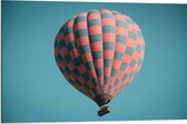 WallClassics - Dibond - Blauw met Roze Geblokte Luchtballon - 90x60 cm Foto op Aluminium (Met Ophangsysteem)