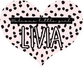 Geboorte raam sticker welcome little girl hartvormig buitenraam naam-lichtroze-zwart-afmeting 35x35cm