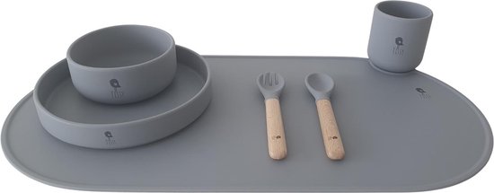 7 delige set Siliconen Kinderservies set - Superieure kwaliteit - grijs -( cloudy ) - Eetset peuter-Baby Servies-Kinderservies- Onbreekbaar - Babybestek - 100% Siliconen BPA-vrij - Oven-, Vriezer- en Vaatwasserbestendig - Kraamcadeau -Babyshower van Chickaboo. — afbeelding 5