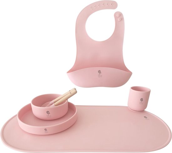 7 delige set Siliconen Kinderservies set ( Blush ) - Eetset - Kinder Servies - Baby Servies - Antislip BPA vrij - Onbreekbaar - Giftset - Kraamcadeau - Babyshower - Siliconen Kinderbestek - siliconen servies baby set- Cadeau van Little Chantelle — afbeelding 3