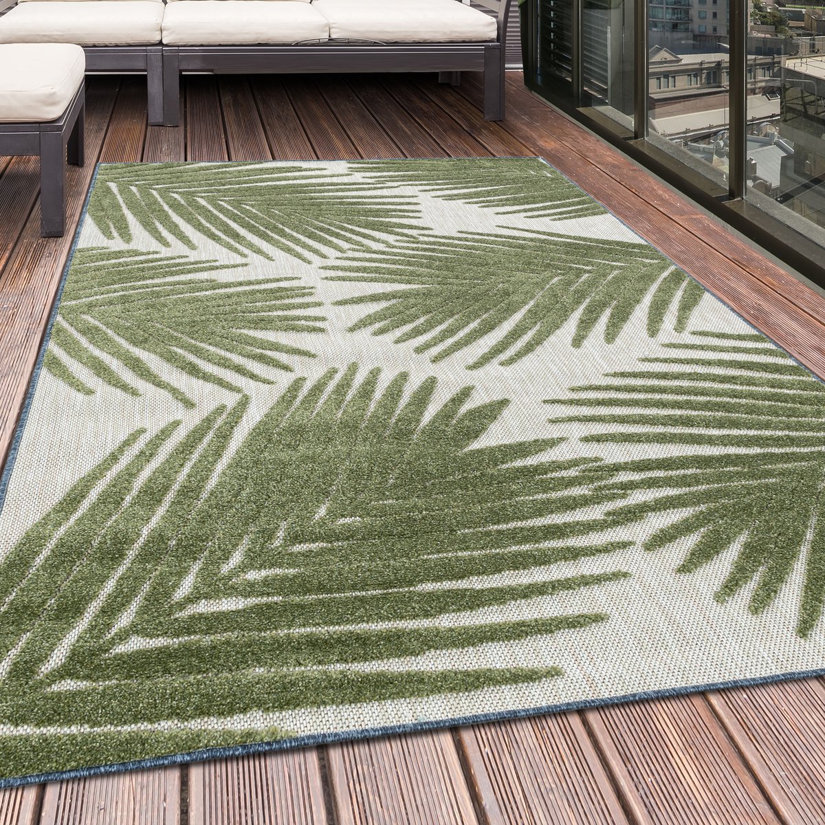 Bahama Palm buitenkleed hoog-laagpolig rechthoek 240x340cm groen