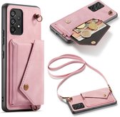 Casemania Hoesje Geschikt voor Samsung Galaxy A33 5G Pale Pink - Luxe Back Cover met Koord - Wallet Case - Pasjeshouder