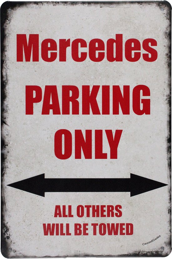 Wandbord - Mercedes Parking - Metalen wandbord - Mancave - Mancave decoratie - Voertuigen - Metalen borden - Metal sign - Bar decoratie - Tekst bord - Wandborden – Bar - Wand Decoratie - Metalen bo