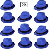 20x Festival hoed blauw met zwarte band - Hoofddeksel hoed festival thema feest feest party