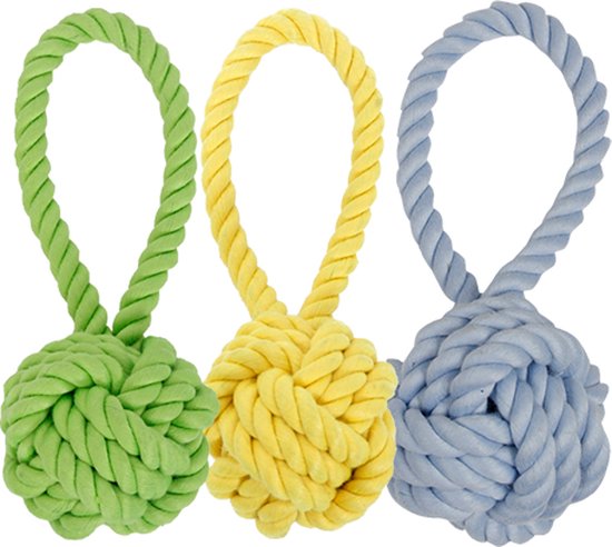 Nobleza Touwbal met lus - Hondenspeelgoed - Hondentouw - Flostouw hond - Trektouw hond - Speeltouw hond - 3 Stuks