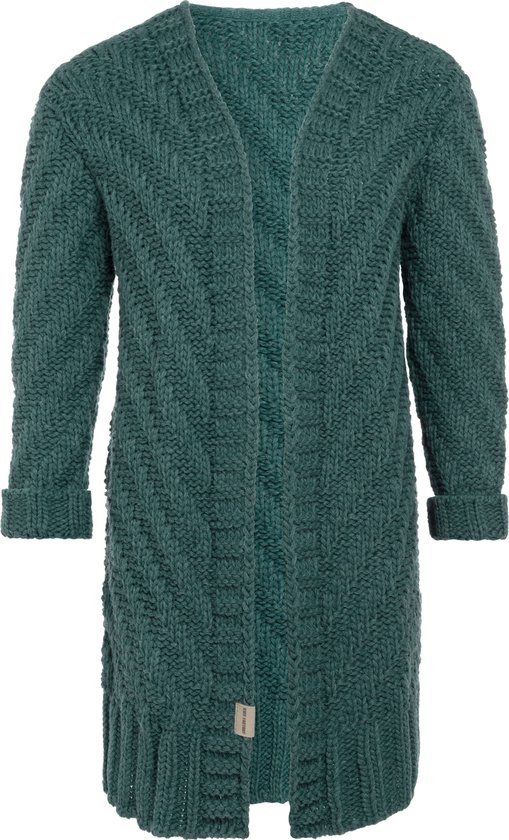 Knit Factory Sally Gebreid Dames Vest - Grof gebreid groen damesvest - Cardigan voor de herfst en winter - Middellang vest reikend tot boven de knie - Laurel - 40/42