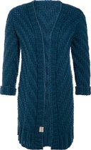 Knit Factory Sally Gebreid Dames Vest - Grof gebreid donkerblauw damesvest - Cardigan voor de herfst en winter - Middellang vest reikend tot boven de knie - Petrol - 36/38