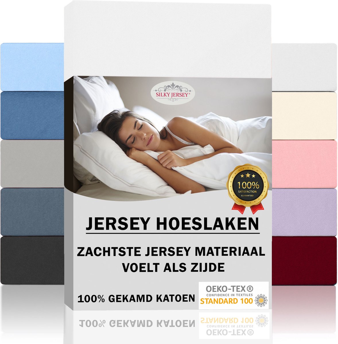 Silky Jersey Zijdezachte Jersey Hoeslakens Strijkvrij 100% Gekamd Katoen - 90x200+20 cm - Wit