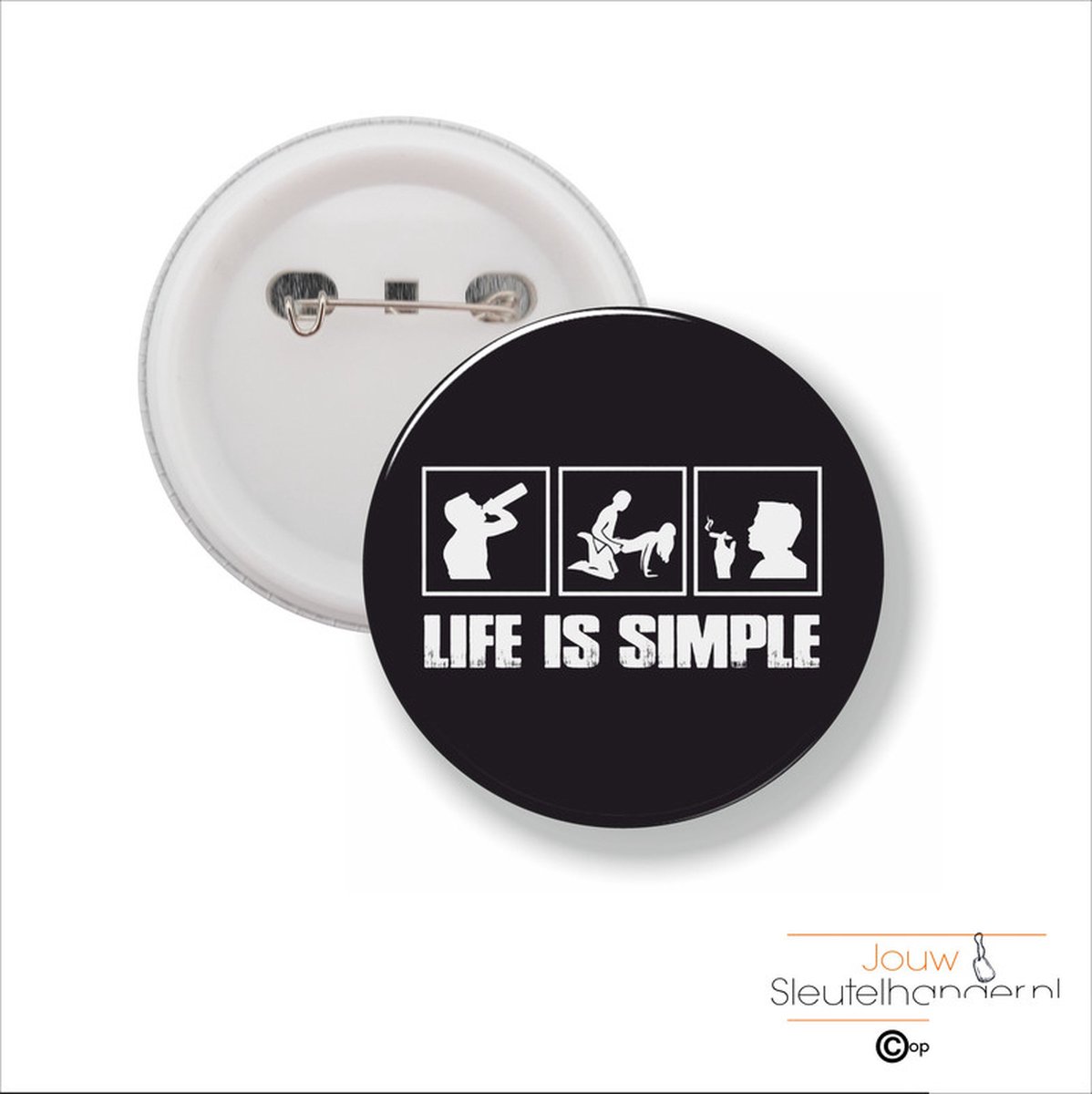 Button Met Speld 58 MM - Life Is Simple