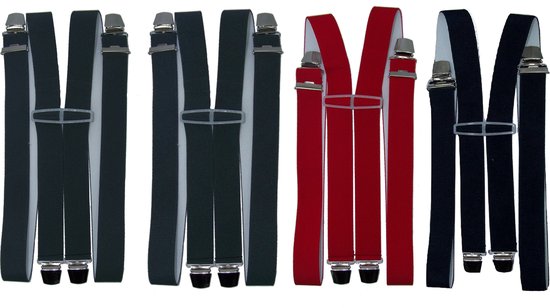 Vierpunts XXL Rode bretel voor de lange man met brede extra sterke stevige Clips - Flores Lederwaren