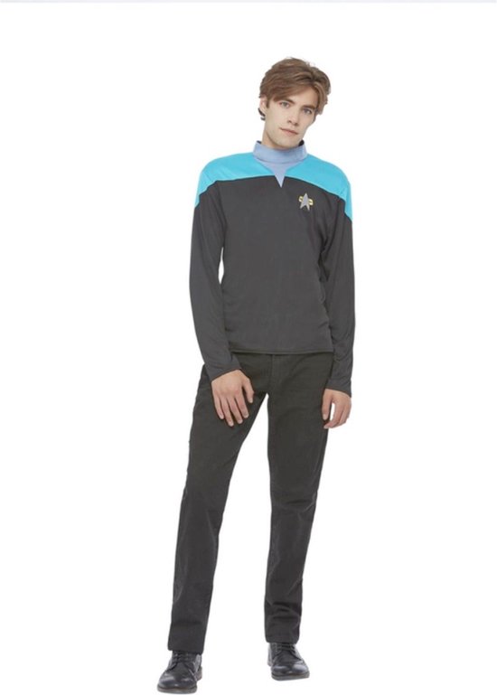 Smiffy's - Star Trek Kostuum - Star Trek Voyage Wetenschapper Man - Blauw, Zwart - Small - Carnavalskleding - Verkleedkleding
