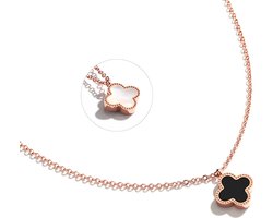 Clover Ketting - Zwart / Wit - Rosekleurig | Bijoux | 40 + 5 cm | Fashion Favorite