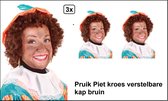 3x Pieten pruik luxe kroes bruin verstelbare kap - Sinterklaas feest thema feest Sint en Piet