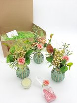 Vaasjes kunstbloemen-Zijden bloemen-Geschenkset-Cadeau voor vrouw, moeder, vriendin-Verjaardag cadeau