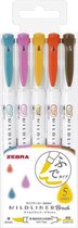 Zebra Mildliner Brush Pennen Mild Deep & Warm Colors - Set van 5 verpakt in een Bag