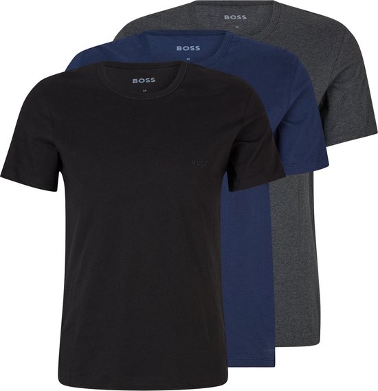 HUGO BOSS Classic T-shirts regular fit (3-pack) - heren T-shirts O-hals - blauw - navy - grijs - Maat: L