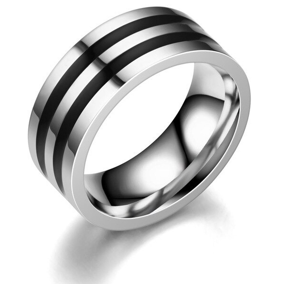 Ring Heren Zilver kleurig - Staal - Dubbele Black Belt - Ringen - Papa Cadeau Voor Mannen - Vaderdag
