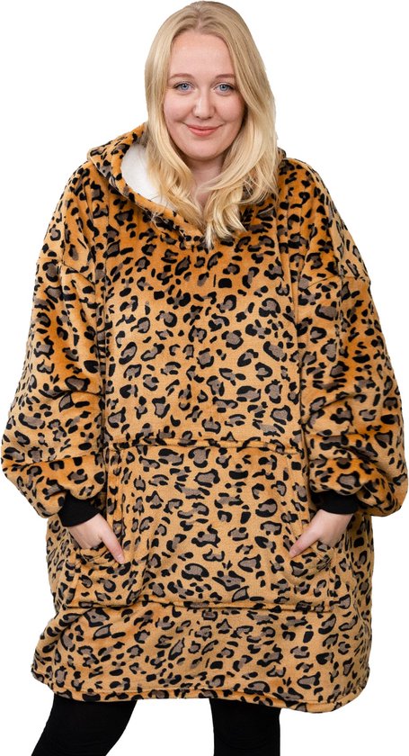 Jml Homie Hoodie - Ultrazachte hoodie deken - plaid met mouwen - Luipaard donker