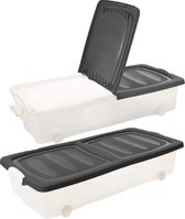 2x Opbergbox - Onderbedbox 32 L zwart 80 x 40 x 17 cm- deksel met clipsluiting