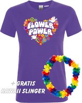 Dames T-shirt Flower Power Hart | Love for all | Gay Pride | Regenboog LHBTI | Paars dames | maat XL