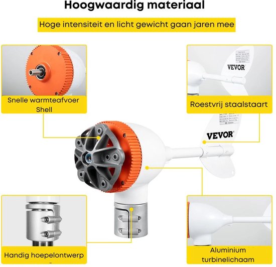 Windmolen generator - 500W -  Nylon vezelbladen - Start bij lage windsnelheid - Windturbine - Windmolen
