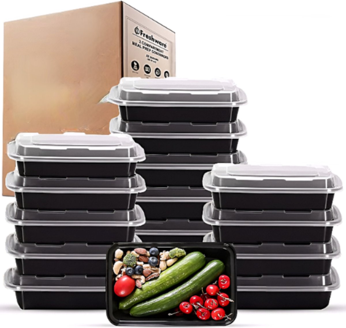MGCO® Meal Prep Bakjes - 25 stuks - 1 compartiment - Lunchbox - 500ML(Kleine maat) - Diepvriesbakjes - Vershoudbakjes - Plastic Bakjes Met Deksel - Magnetron Bakjes Met Deksel - Meal Prep - Vershouddoos - BPA vrij