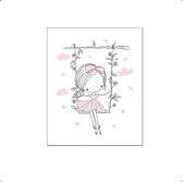 PosterDump - Meisje op de bloemen schommel roze - Baby / kinderkamer poster - Meisjes poster - 70x50cm
