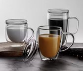 Dubbelwandige Koffieglas met Deksel - Luxe glazen - Dubbelwandige Glazen Koffiemok - Latte Macchiato Koffiemok/Koffiebeker - Theeglazen/Koffieglazen - Theeglas met Oor - Koffiekop - 450 ml - 2 stuks - Theeglazen - dubbelwandige glazen