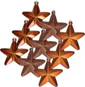 12x stuks kerstornamenten kunststof sterren kerstballen kaneel bruin 7 cm