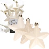 36x morceaux d'étoiles en plastique pendentifs de Noël laine blanc 7 cm