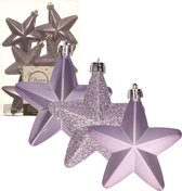 6x pièces décorations de Noël étoiles en plastique boules de Noël bruyère lilas violet 7 cm
